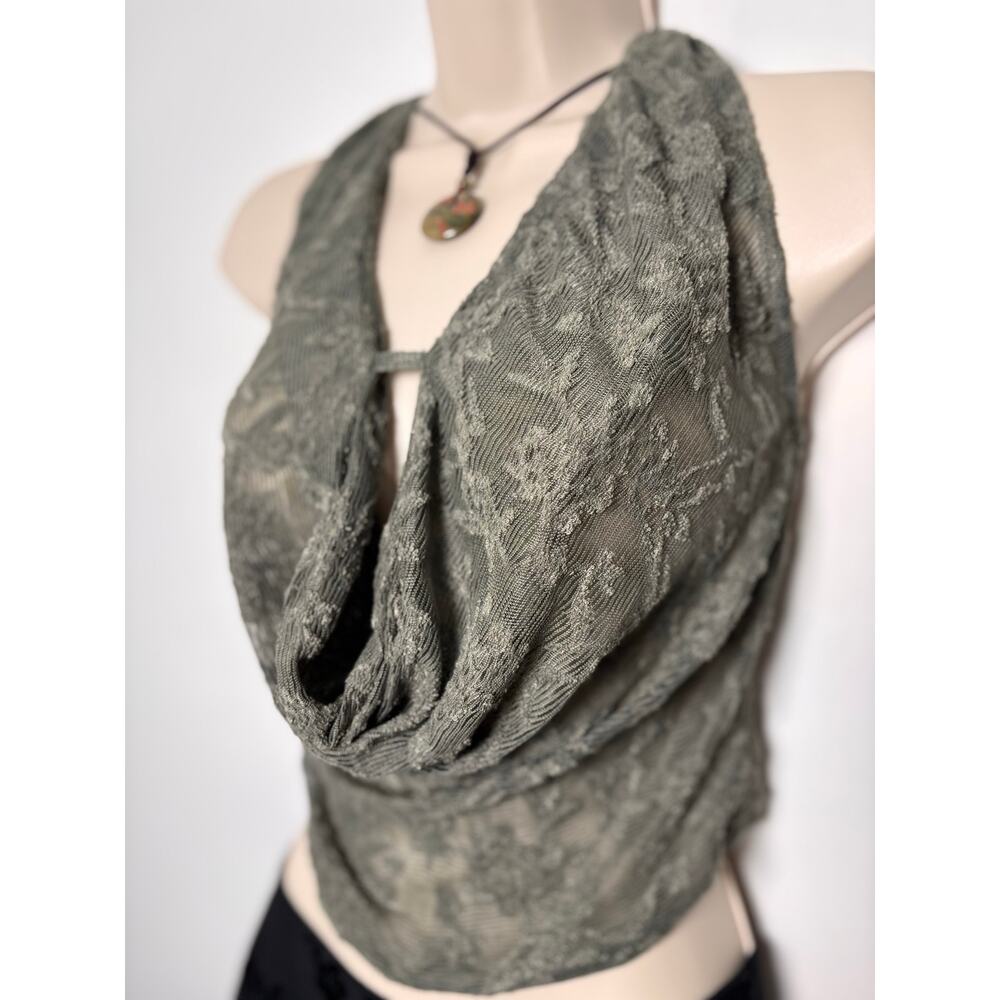 Motel Rocks Olive Green Lace Halter Drape Top - Picture 3 of 6